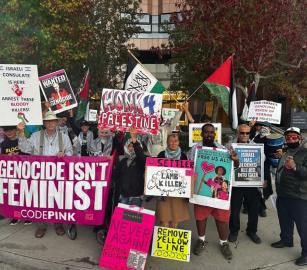 في لوس أنجلوس ..نشطاء يتظاهرون أسبوعيًا أمام قنصلية الاحتلال تنديدًا بالإبادة