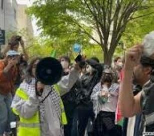 في أمريكا احتجاج طلابي تنديدًا بتعاون جامعة جورجتاون مع شركات إسرائيلية