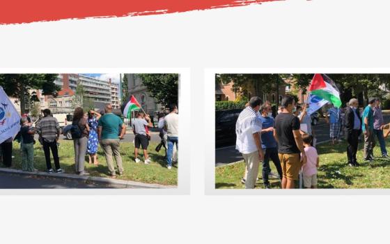 أمام السفارة الإماراتية في بروكسل.. وقفة احتجاجية على التطبيع الإماراتي مع الاحتلال