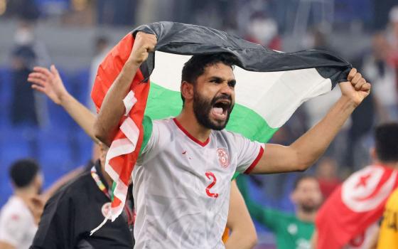 الأمن الفرنسي يحاول انتزاع علم فلسطين من مشجعي تونس