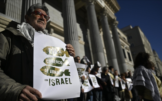 صورة لرجل يتظاهر أمام البرلمان الإسباني