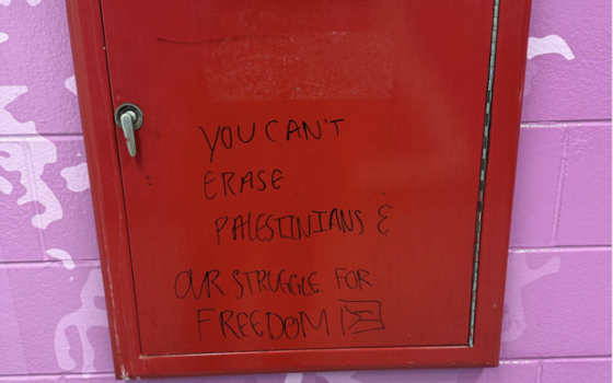 كتابة الطالبة الأمريكية لعبارات تدعم فلسطين حول حرم جامعة إلينوي في شيكاغو