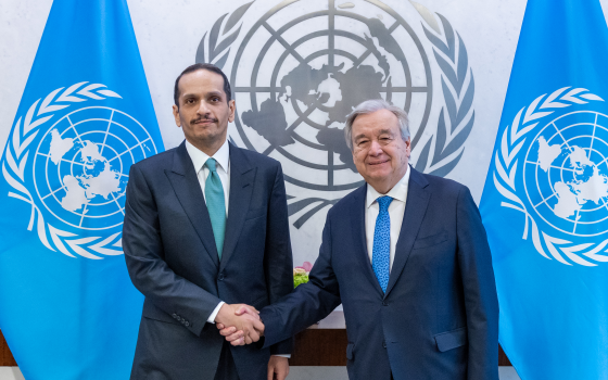 رئيس وزراء قطر مع الأمين العام للأمم المتحدة