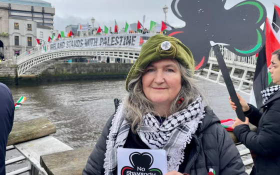 متظاهرة أيرلندية في مكان الحدث
