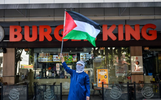 متظاهر داعم لفلسطين في وقفة احتجاجية للتنديد بمجازر غزة