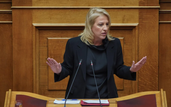 رينا دورو، عضو البرلمان والمعارضة الموالية، في أثينا، اليونان