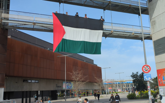 طلاب يرفعون علم فلسطين