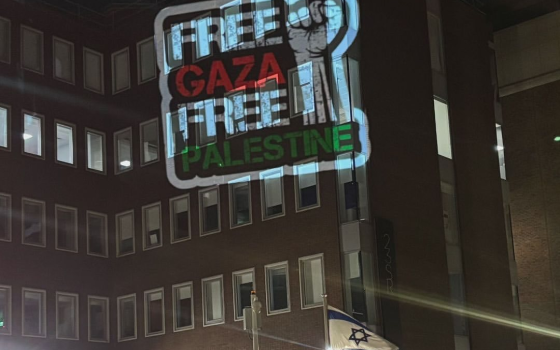 إضاءة كلمة غزة حرة على السفارة الإسرائيلية في دبلن