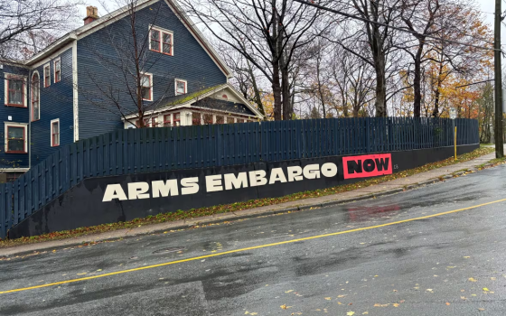 لافتة تضامنية علقتها مسنة داعمة لفلسطين