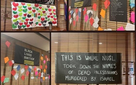 حائط يحتوي ملصقات بأسماء شهداء غزة ثم أزالته جامعة نورث إيسترن