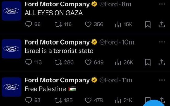 رسائل داعمة لفلسطين على موقع فورد بعد اختراقه