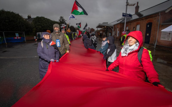 رفع علم فلسطيني ضخم بمظاهرة تضامنية في بورتسموث