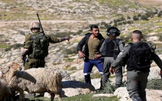 جنود الجيش الإسرائيلي يعتدون على مواطن فلسطيني في أرضه