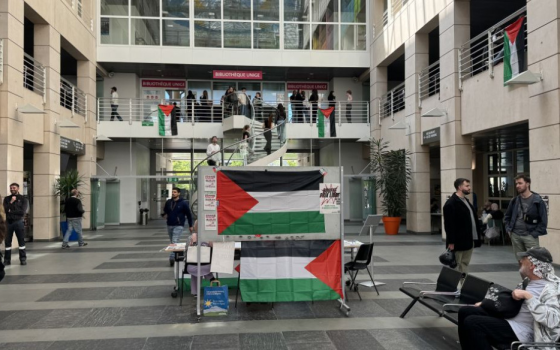 تعليق الأعلام الفلسطينية في حرم جامعي