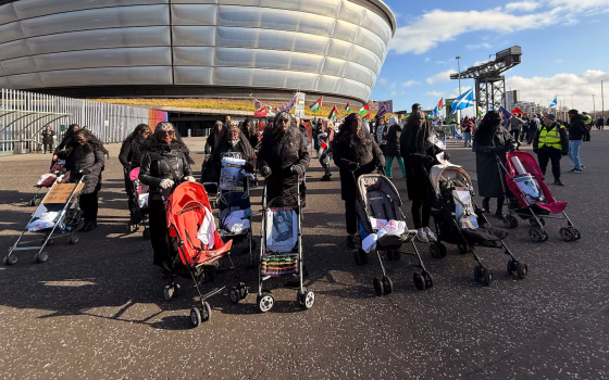 احتجاج خارج مؤتمر العمال الأسكتلندي لوقف تسليح الاحتلال