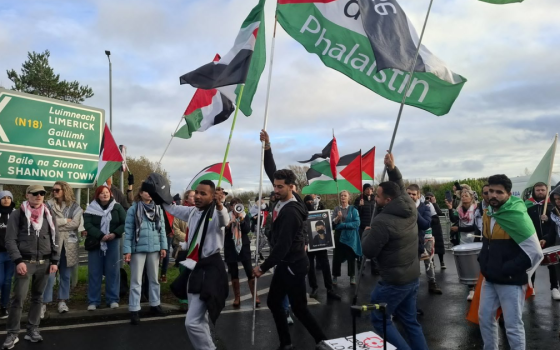احتجاج داعم لفلسطين في أيرلندا على طريق مطار شانون