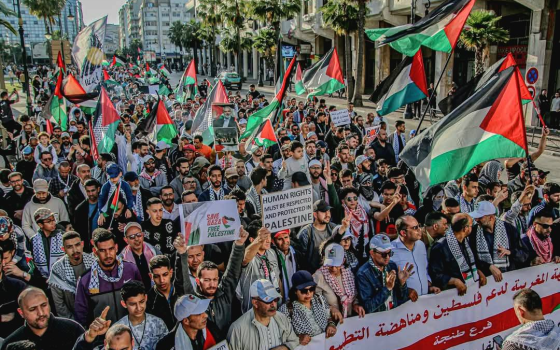 "نرفض التطبيع" سلسلة بشرية مغربية احتجاجًا على رسو سفن متجهة للاحتلال