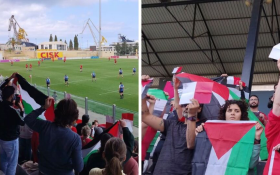 "بطاقة حمراء لإسرائيل".. احتجاج تضامني خلال مباراة الرجبي بين الاحتلال ومالطا