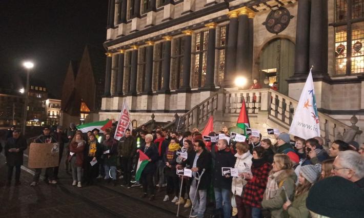 وقفة احتجاجية ضد التعاون التجاري بين مدينة غنت البلجيكية والاحتلال الإسرائيلي