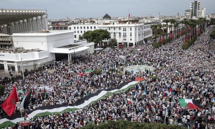 مظاهرة حاشدة داعمة لفلسطين في المغرب