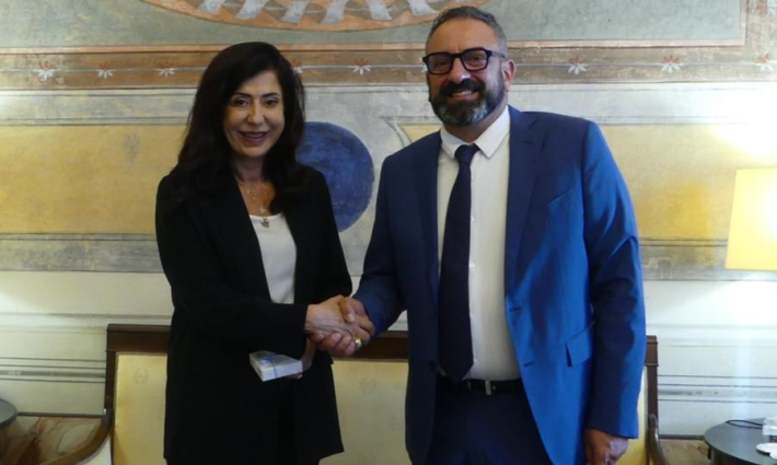 وزير خارجية سان مارينو مع سفيرة فلسطين في إيطاليا