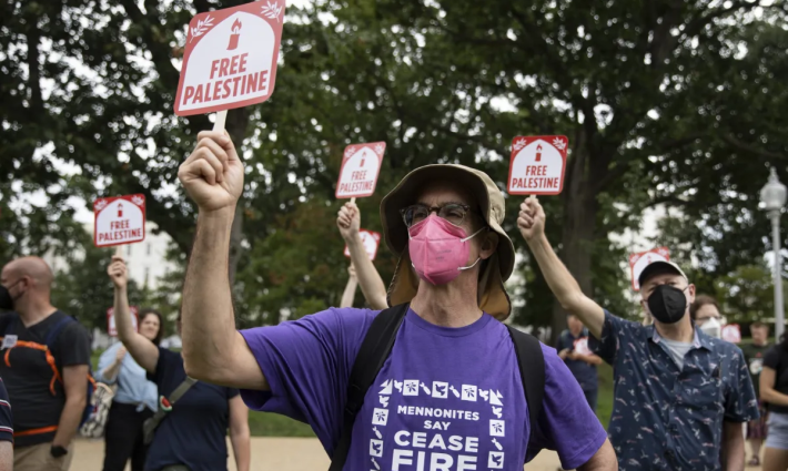 طالب يتظاهر لأجل فلسطين