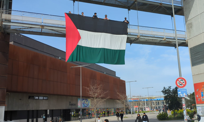 طلاب يرفعون علم فلسطين