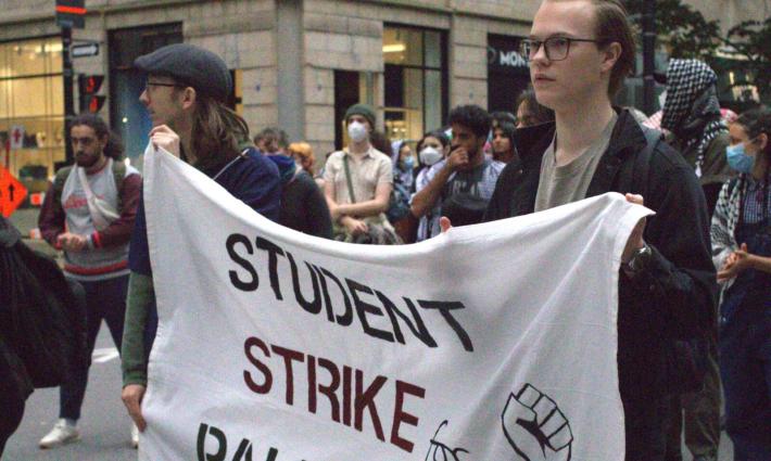 مظاهرة لطلاب داعمين لفلسطين أثناء إضراب