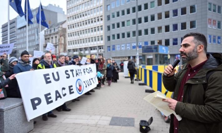 احتجاج داعم لفلسطين لموظفي الاتحاد الأوروبي